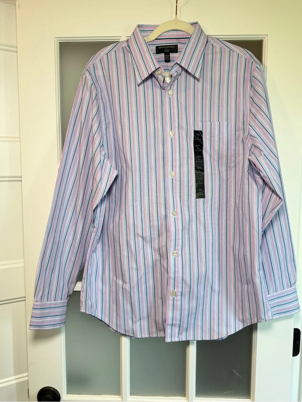 Banana Republic Men’s Striped Dress Shirt - Pink & Blue, Large,